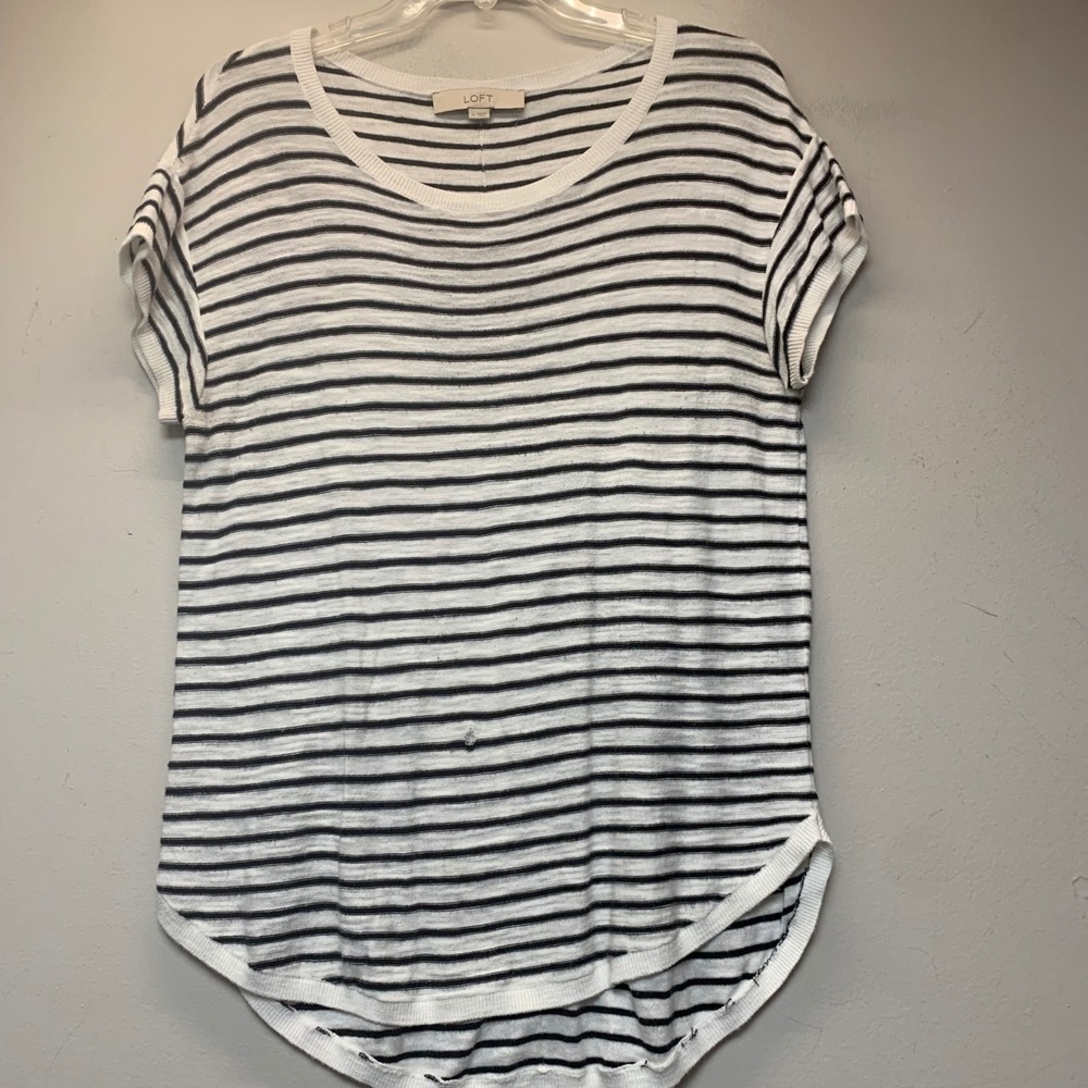 LOFT Sweater Top Womens Medium White Black Striped Good Short Sleeve Cotton